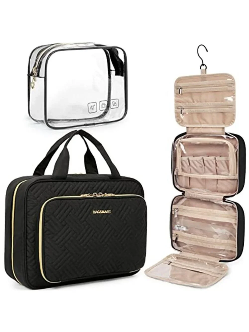 Toiletry Bag Hanging Travel Makeup Organizer with TSA Approved Transparent Bag